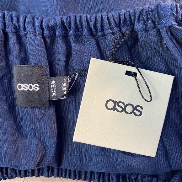 ASOS Navy Eyelet Off Shoulder Cotton/Linen Dress - Picture 2 of 7